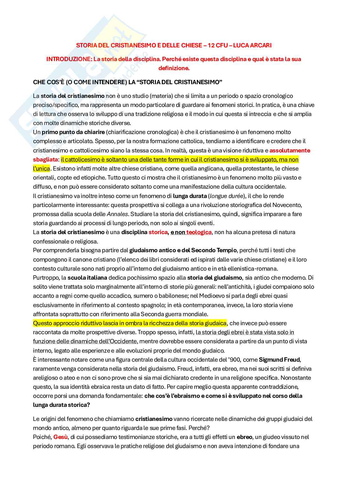 Riassunto esame Storia del cristianesimo, Prof. Arcari Luca, libro consigliato E il Signore parlò a Mosè, Satlow Pag. 1