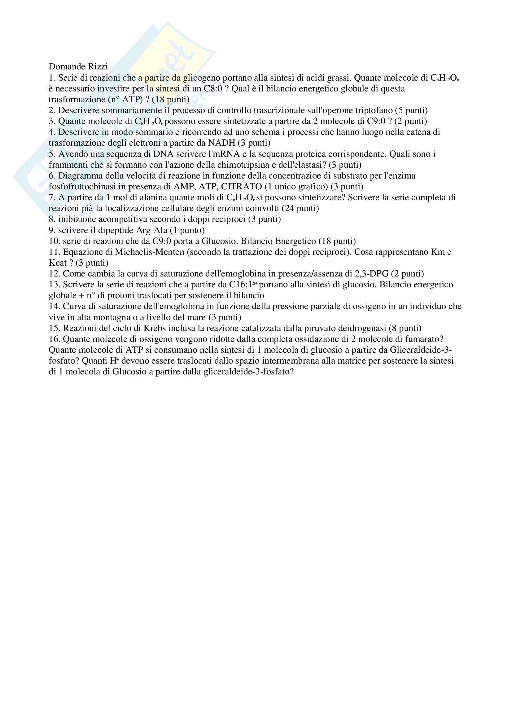 Biochimica applicata - Domande Pag. 1