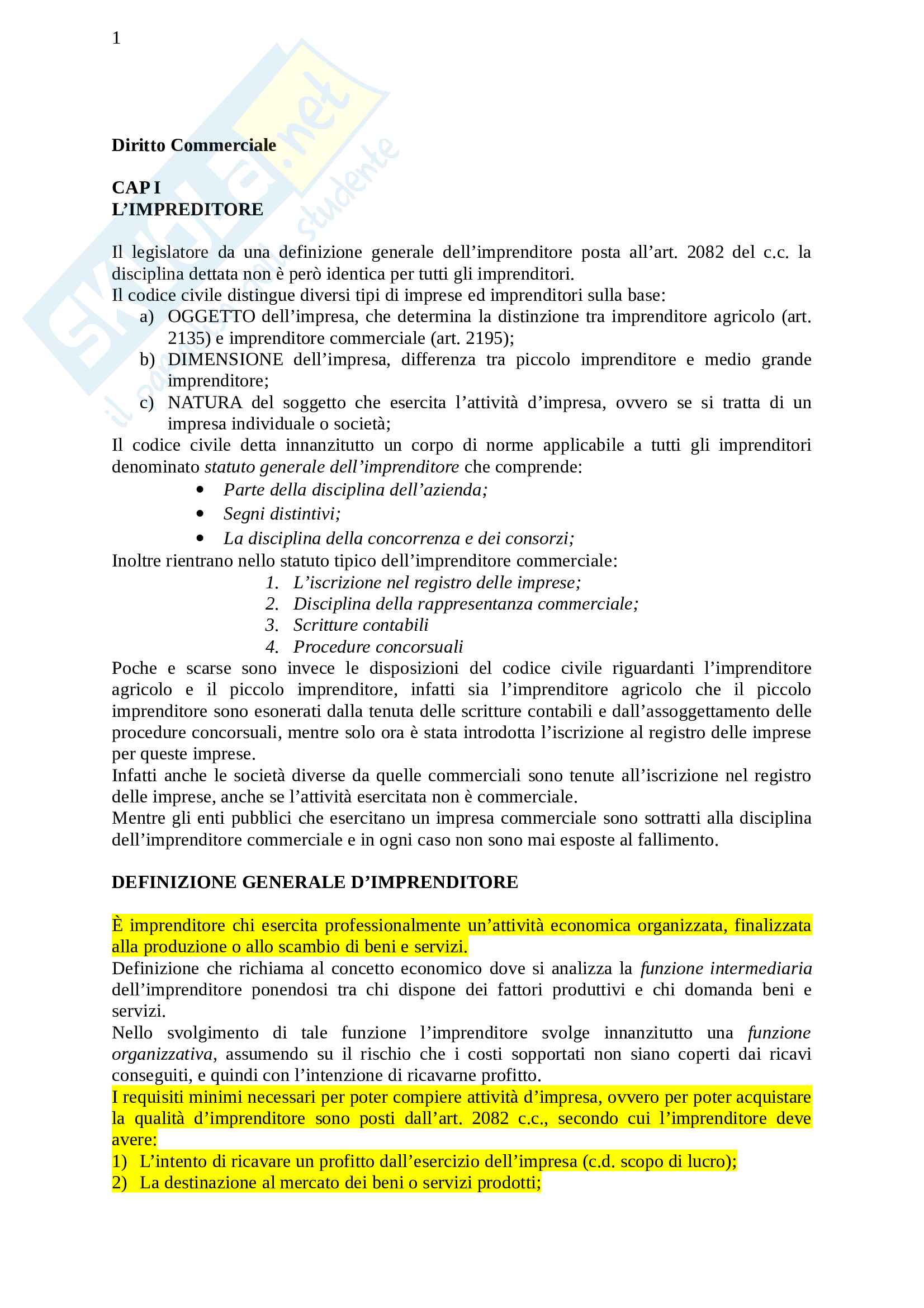 Riassunti diritto commerciale Pag. 1