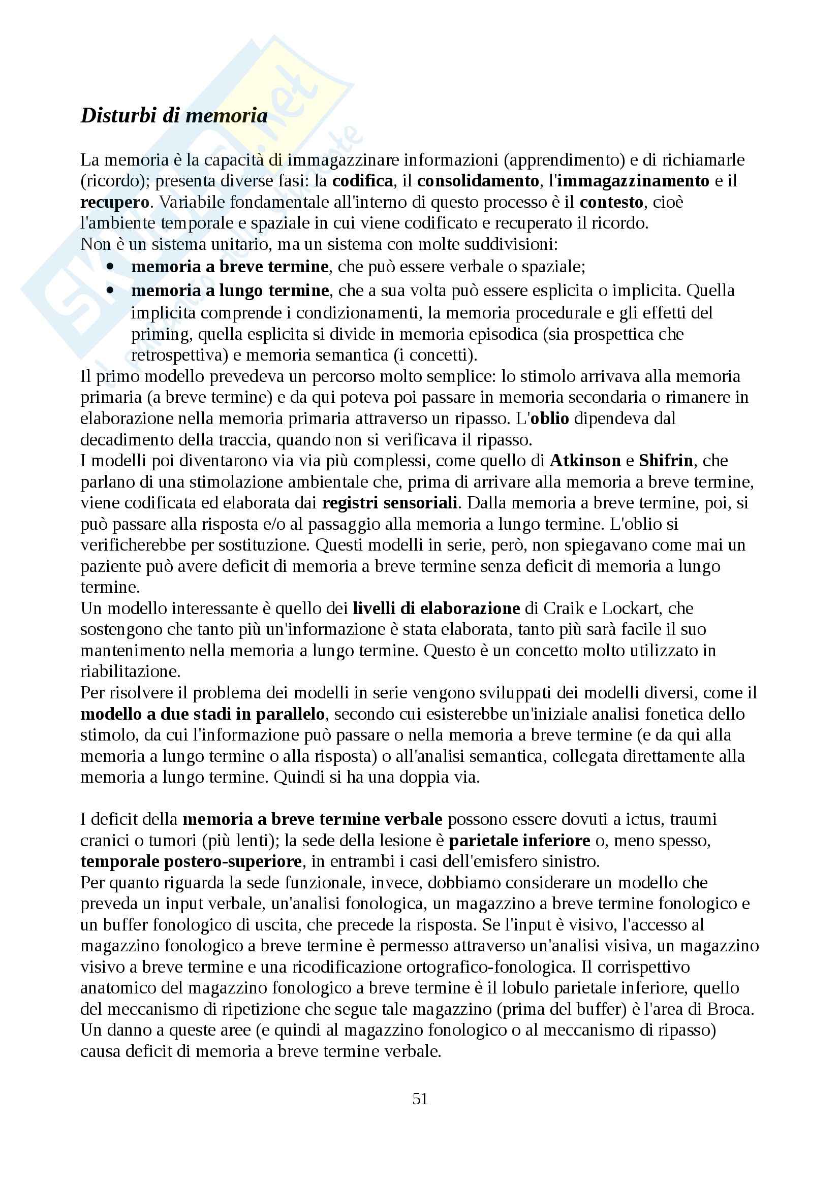 Lezioni, Neuropsicologia Pag. 51