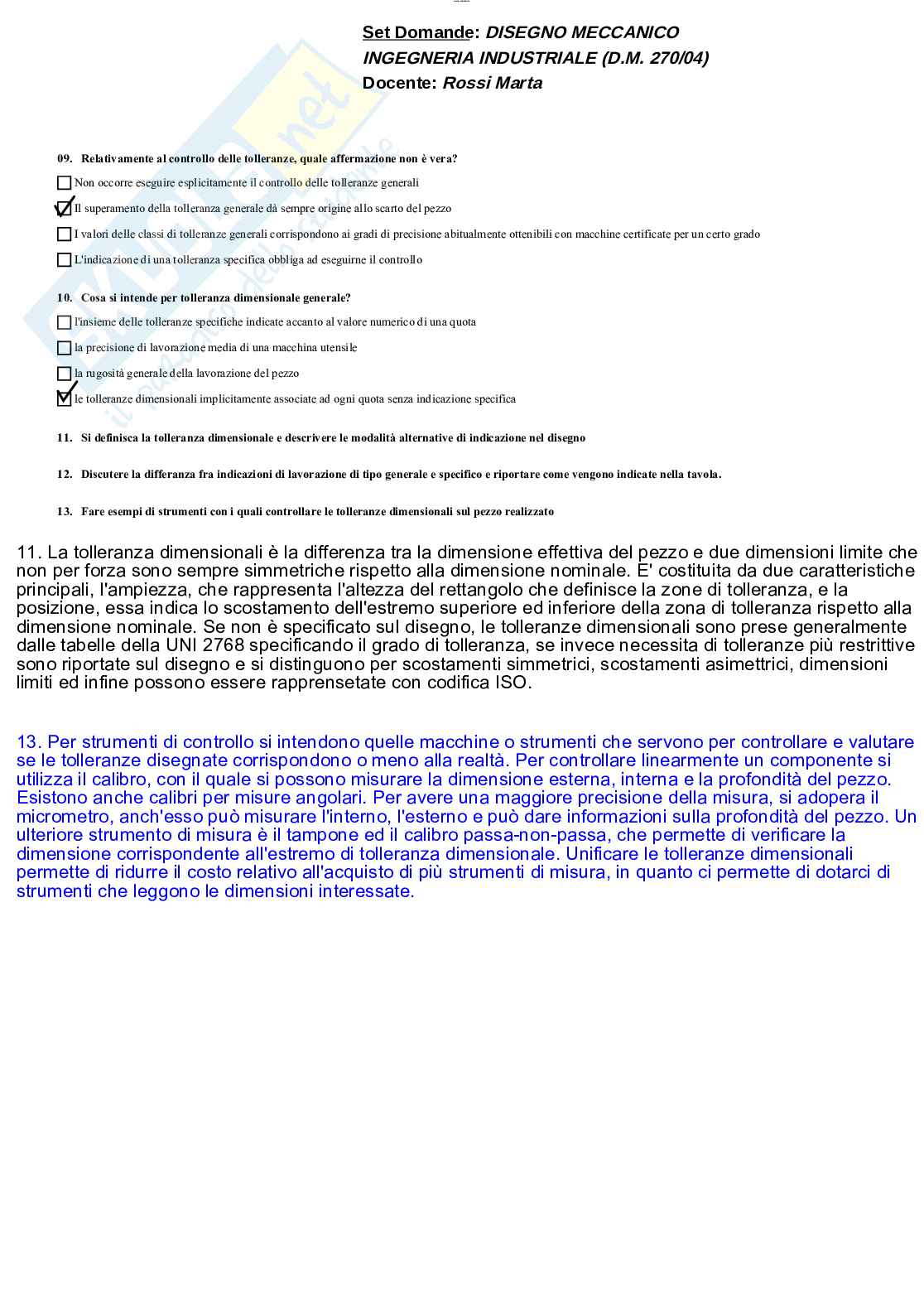 Paniere Disegno meccanico con domande chiuse e aperte corrette, completo Pag. 51