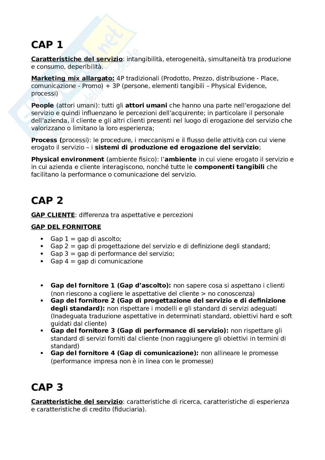 Domande Management e marketing dei servizi Pag. 1