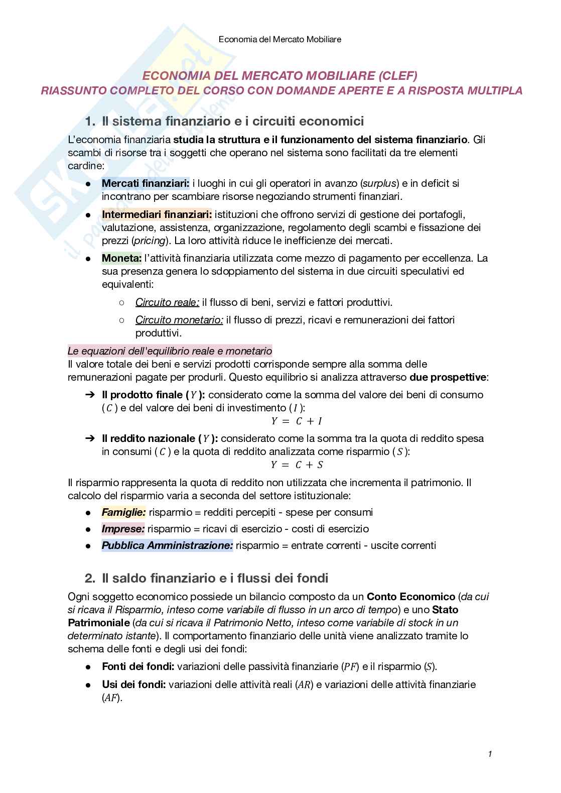 Appunti completi Economia del mercato mobiliare Pag. 1