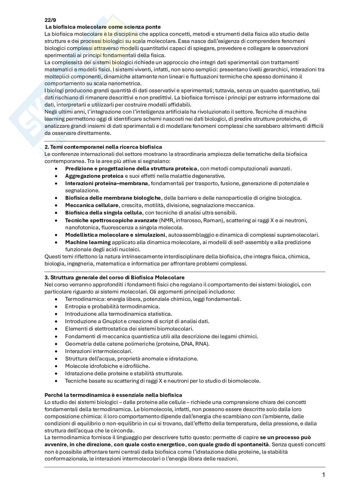 Molecular Biophysics - Appunti completi Pag. 1