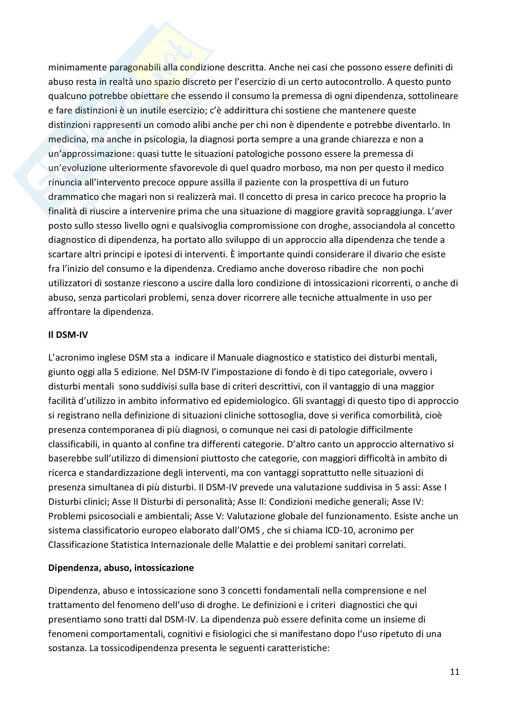 Riassunto esame Dipendenze patologiche, prof. Di Blasi, libro consigliato Nuove droghe. Ragioni e prevenzione, R. Bricolo Pag. 11