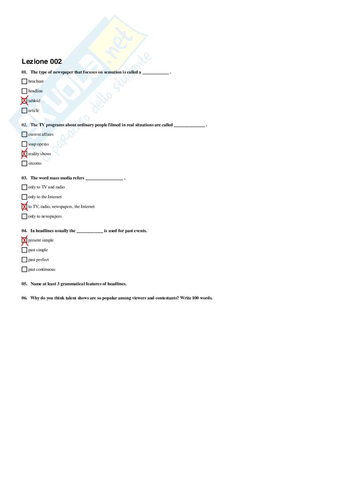 Paniere Lingua inglese, corso in filologia moderna - A.A. 2025/2026 Pag. 2