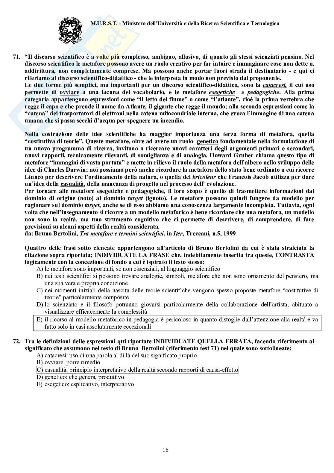 2000 Veterinaria: test di ammissione Pag. 16