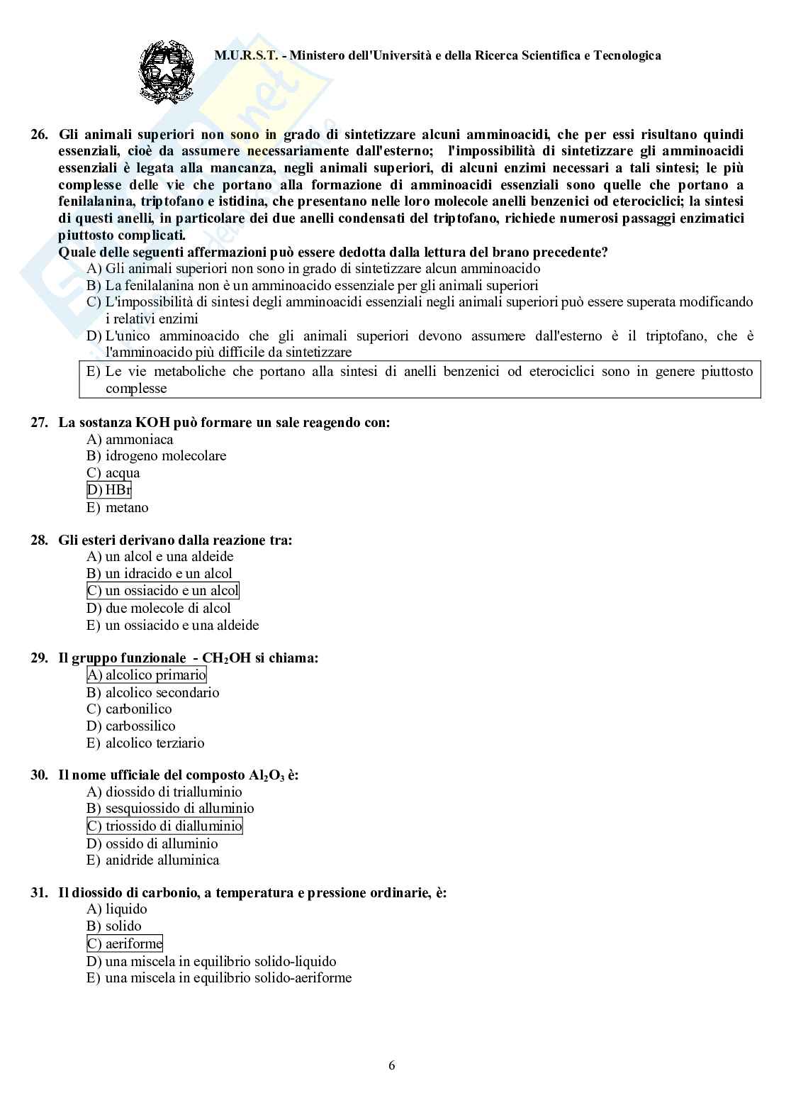 2000 Veterinaria: test di ammissione Pag. 6