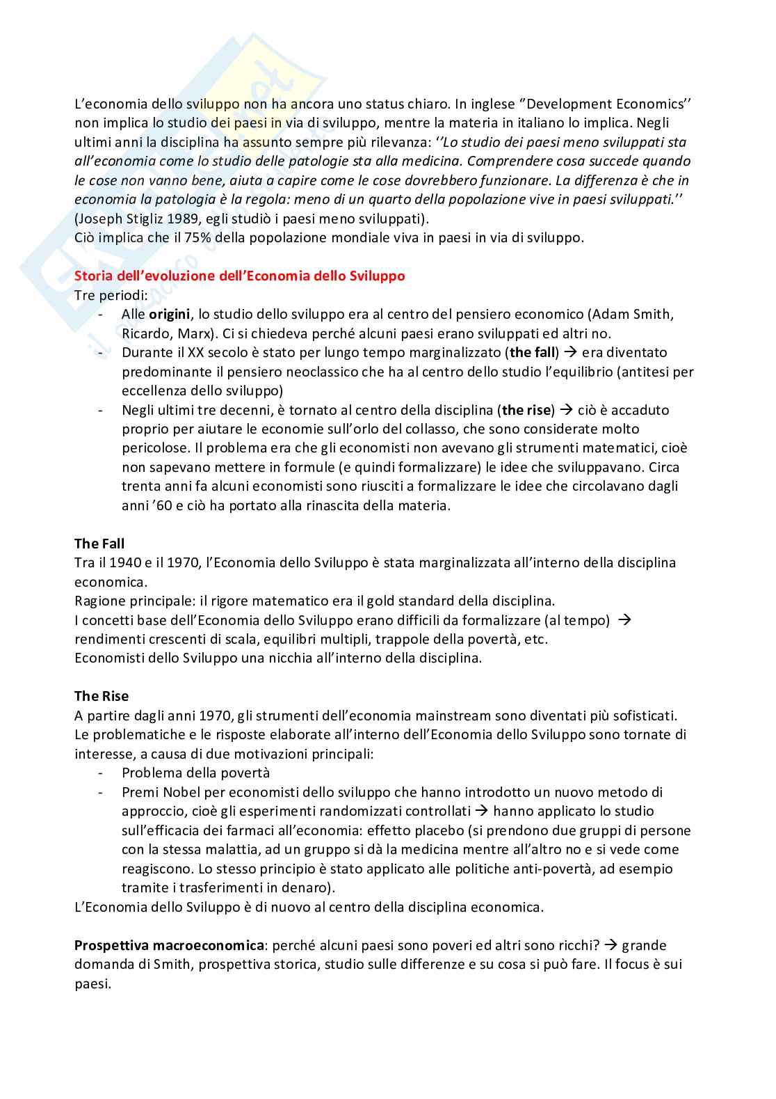 Economia dello sviluppo sostenibile Pag. 1