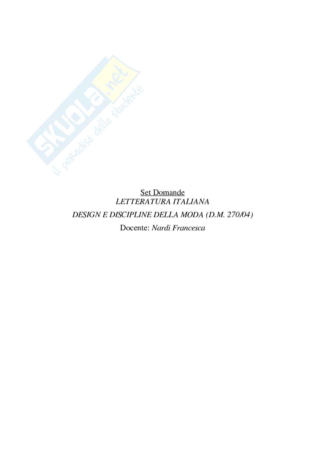 Paniere verificato e completo di Letteratura italiana (2025) - Risposte multiple  Pag. 2