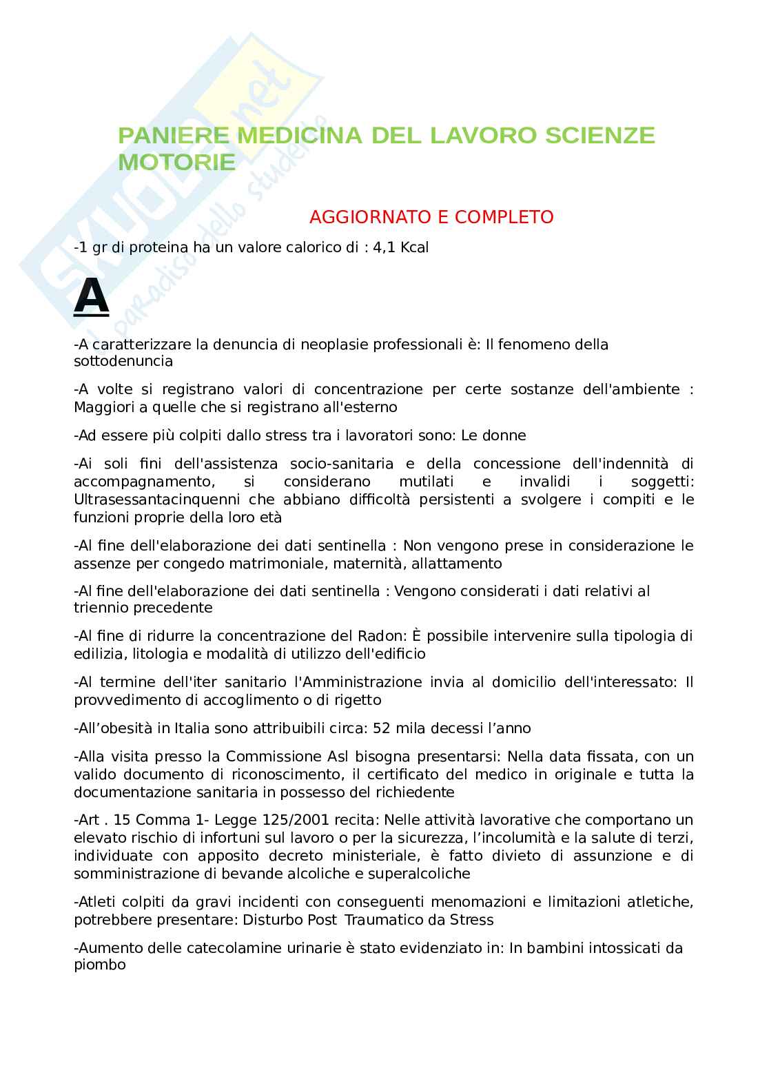 Paniere Medicina del lavoro. Aggiornato e completo. In ordine Pag. 1