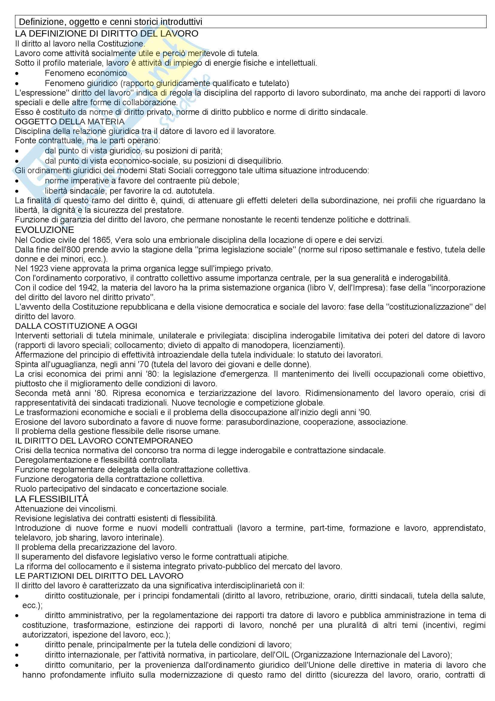 Diritto del lavoro - Appunti Pag. 1