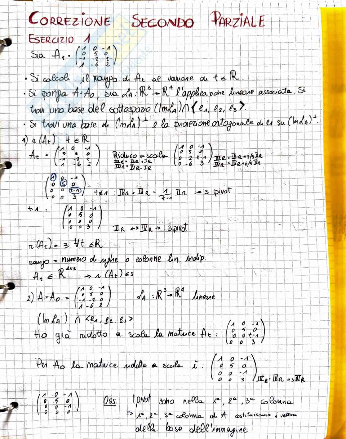 Geometria e algebra lineare: correzione completa secondo parziale Pag. 1