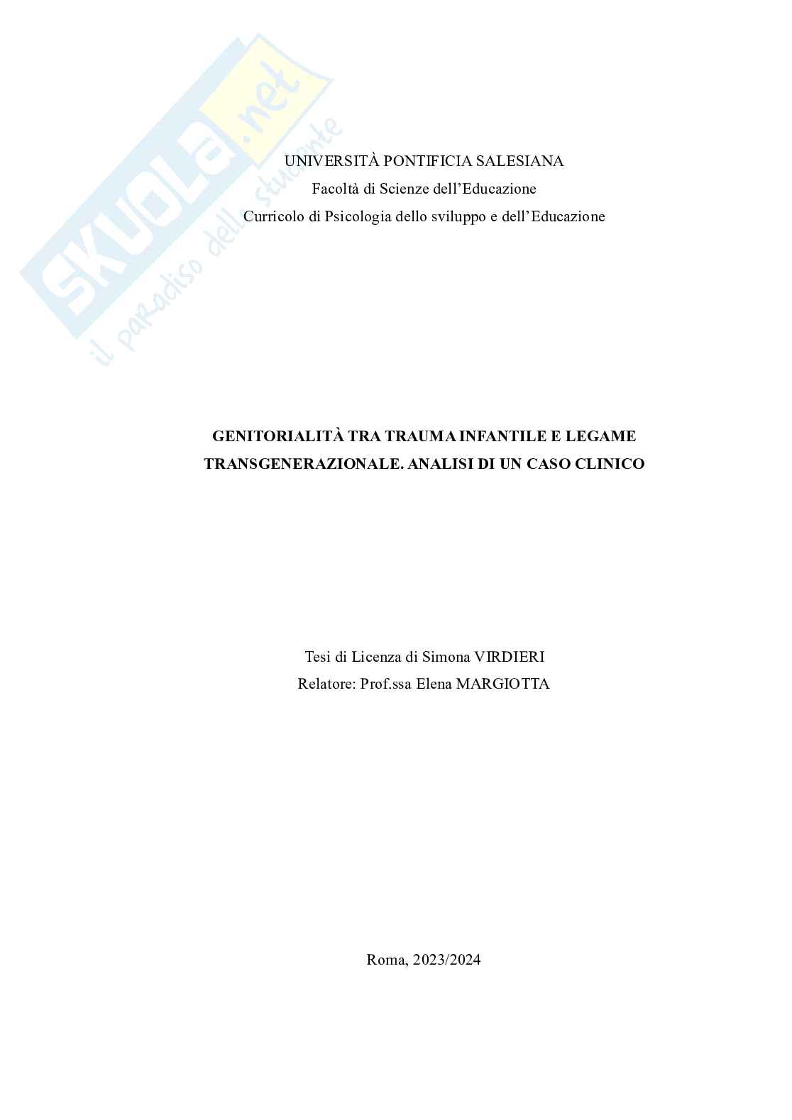 Genitorialità tra trauma infantile e legame transgenerazionale. Analisi di un caso clinico Pag. 1