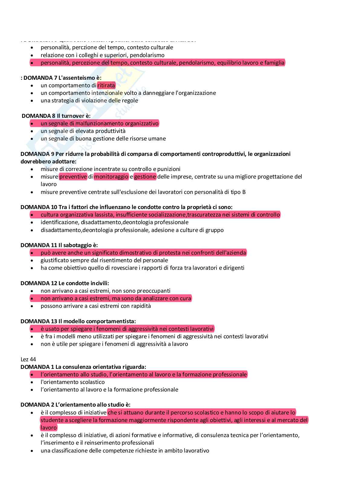 Paniere Psicologia del lavoro - Risposte multiple - aggiornato (2025) Pag. 66