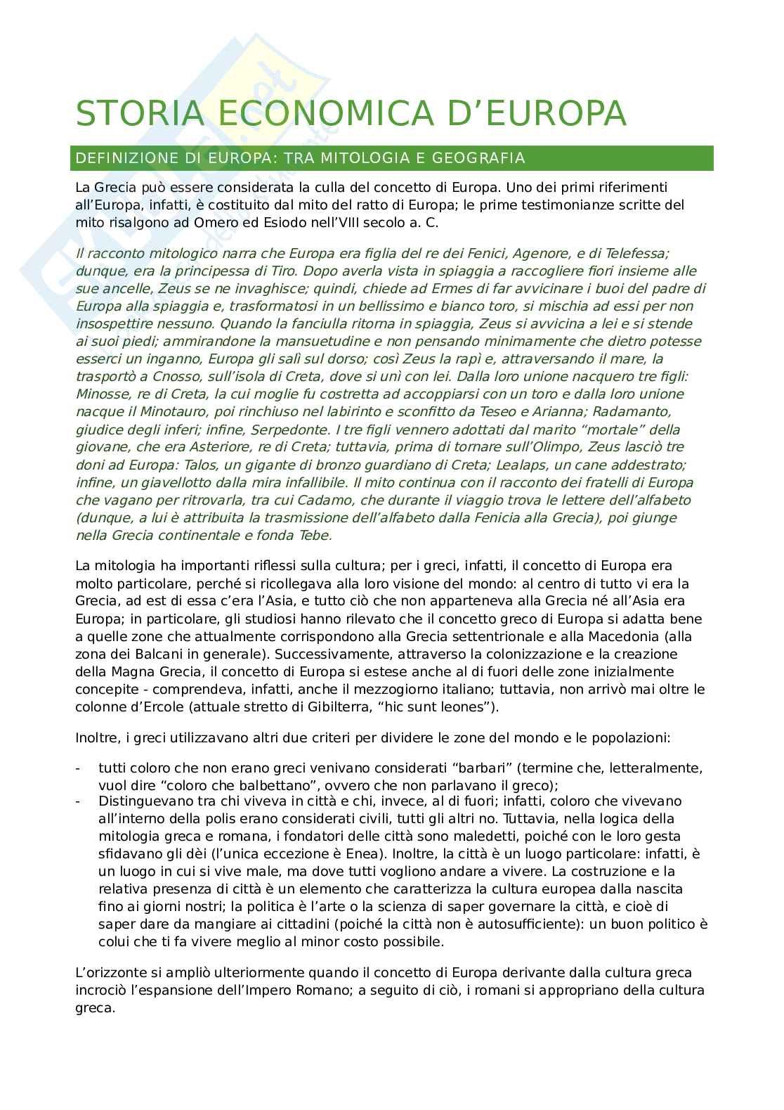 Appunti esame Storia economica d'Europa Pag. 1