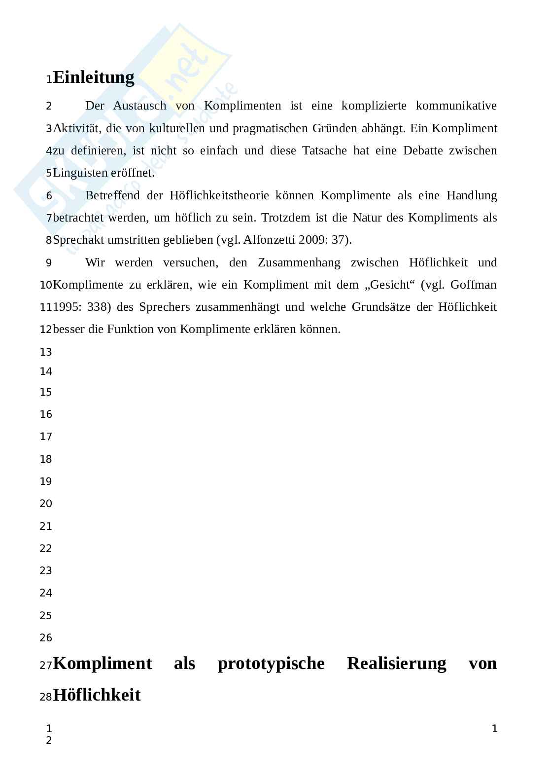 Kompliment als prototypische Realisierung von H flichkeit Pag. 1