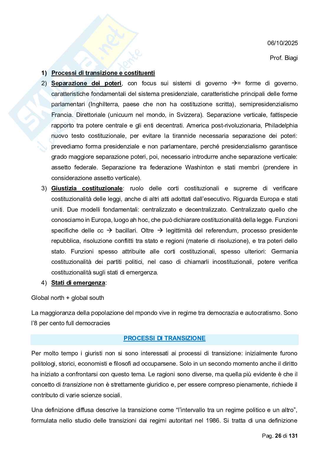 Riassunto esame Diritto costituzionale comparato, Prof. Biagi Francesco, libro consigliato Diritto costituzionale comparato, De Vergottini Pag. 26