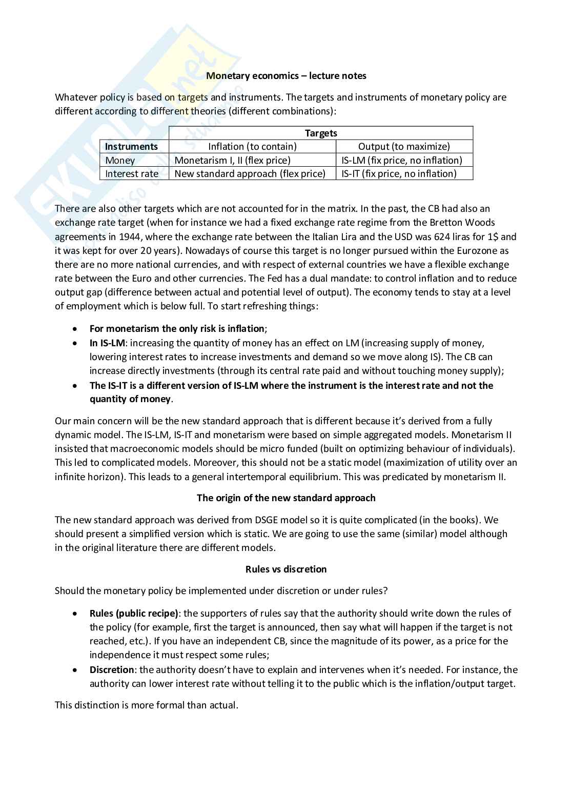 Monetary economics - Appunti completi (ENG) Pag. 1