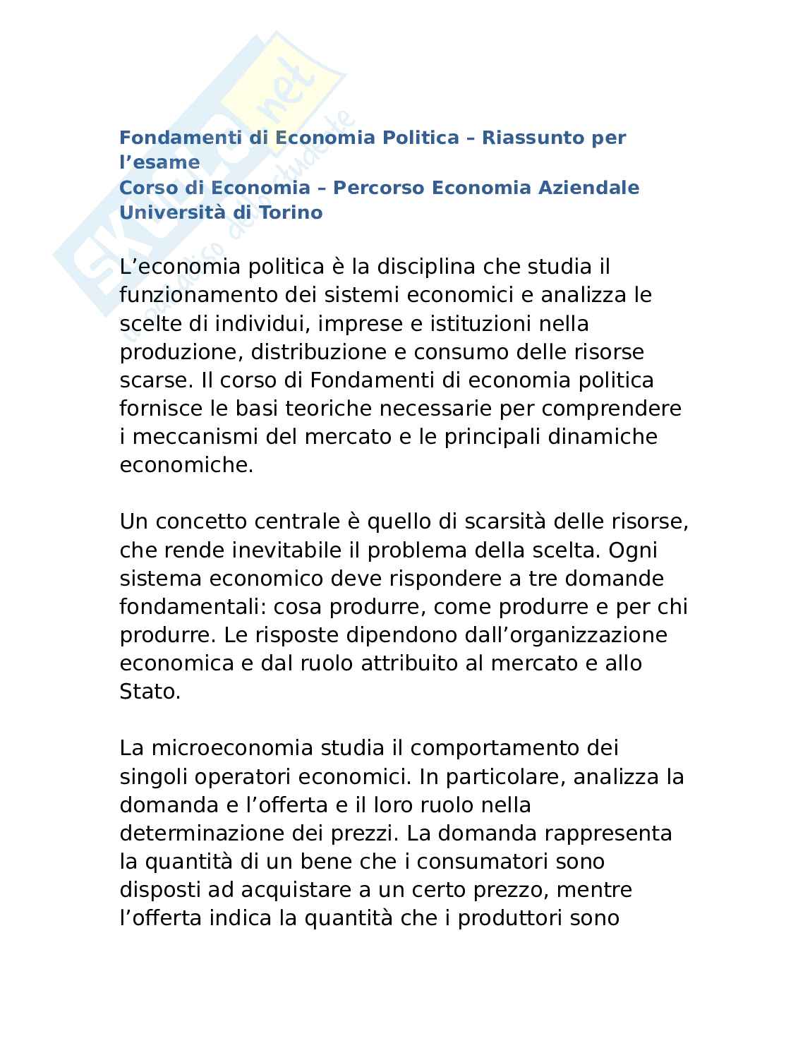 Appunti Fondamenti di economia politica Pag. 1