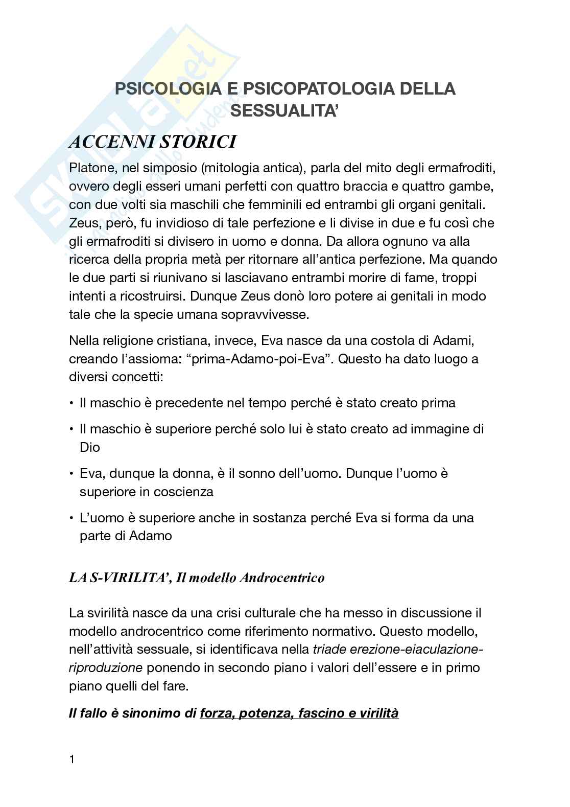 Psiclogia e psicopatologia della sessualità Pag. 1