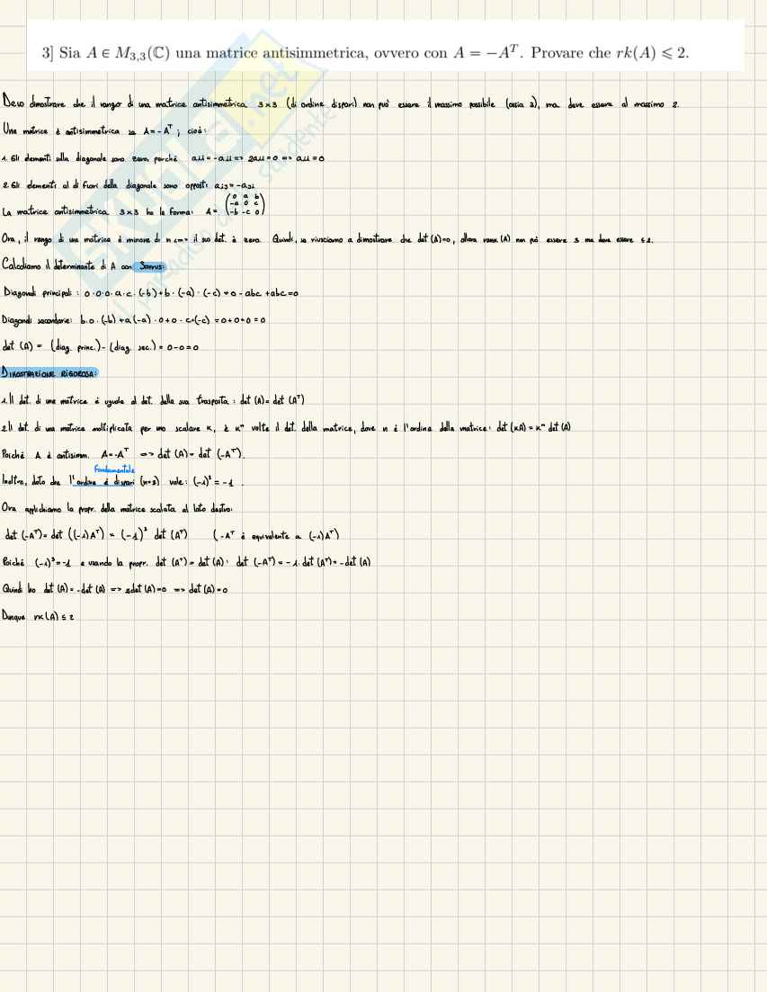 Geometria e algebra lineare:  esercizi su operazioni con matrici, determinante e inversa Pag. 2