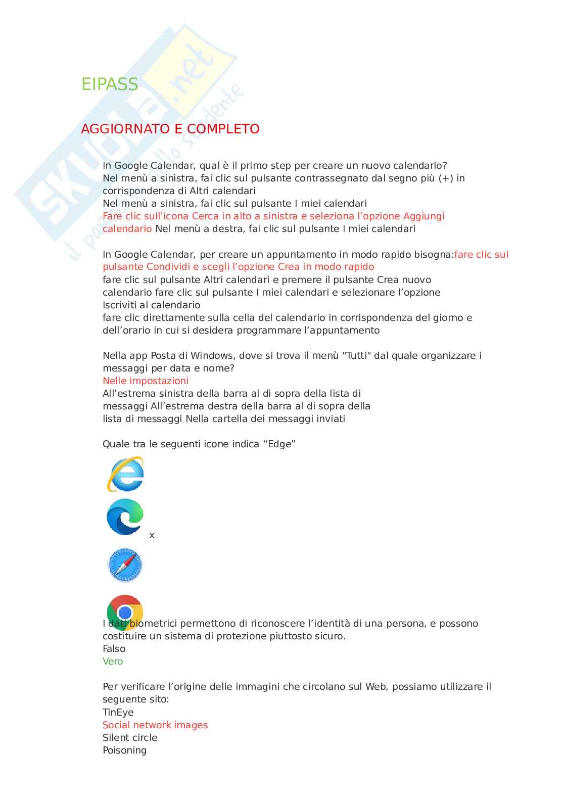 EIPASS Standard - Guida all'utilizzo di Google Calendar e Windows Mail. Esame integrazione 7 moduli user Pag. 1