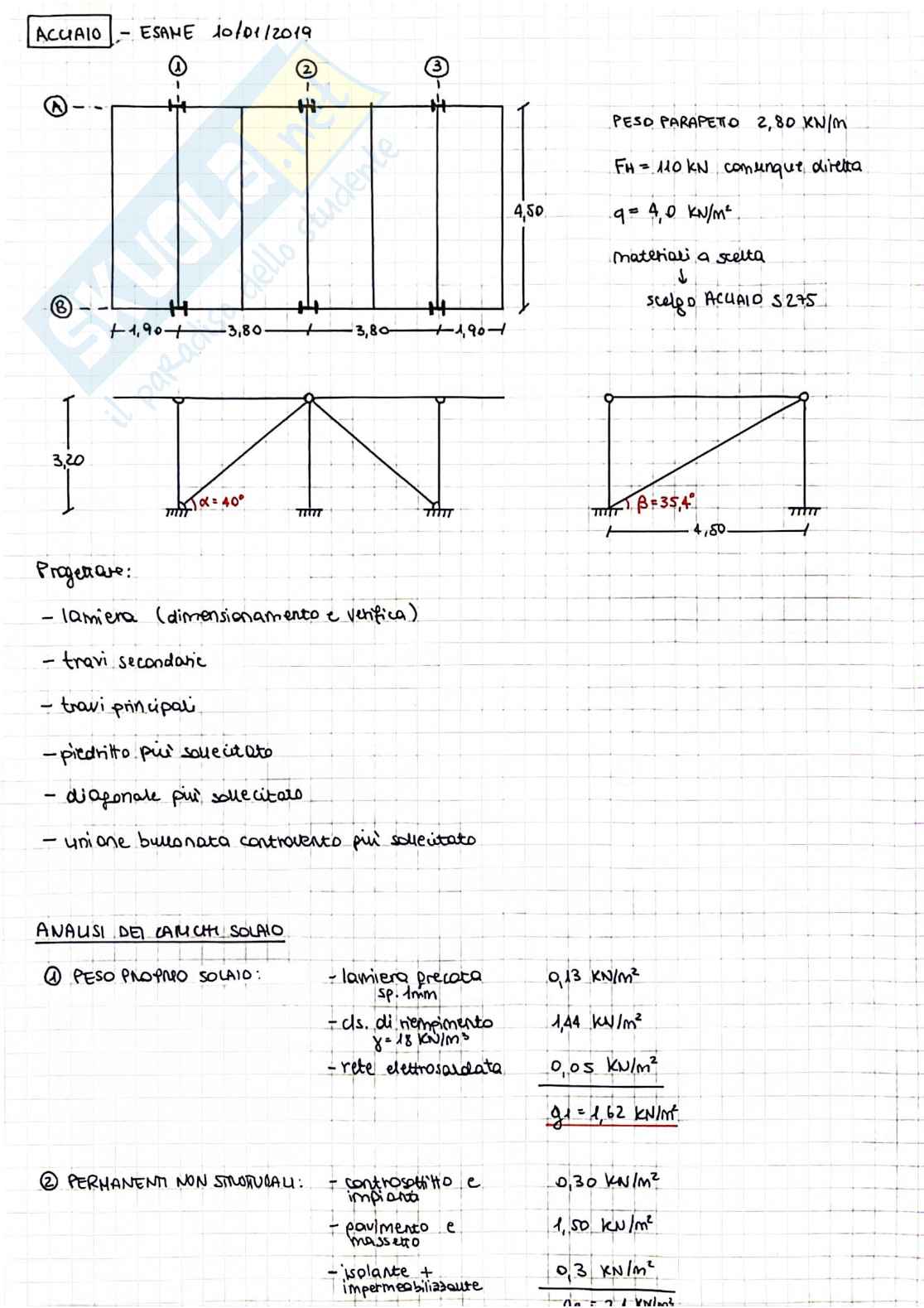 Tecnica delle costruzioni: esercizi d'esame svolti (Acciaio) Pag. 1