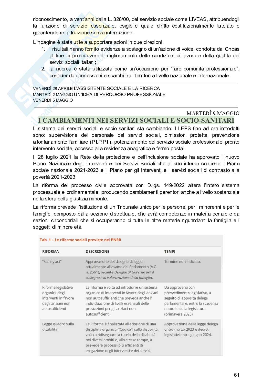 Servizio sociale e politiche sociali Pag. 61