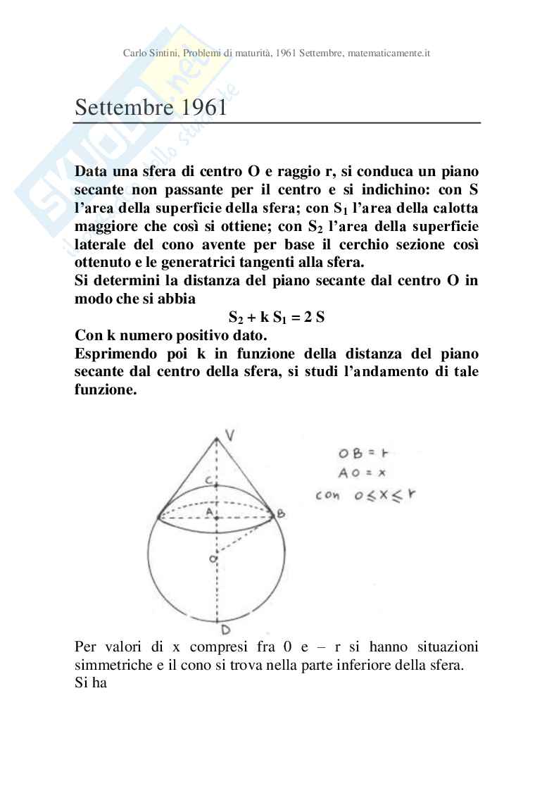 1961 Settembre - Maturità scientifica, prova di matematica Pag. 1