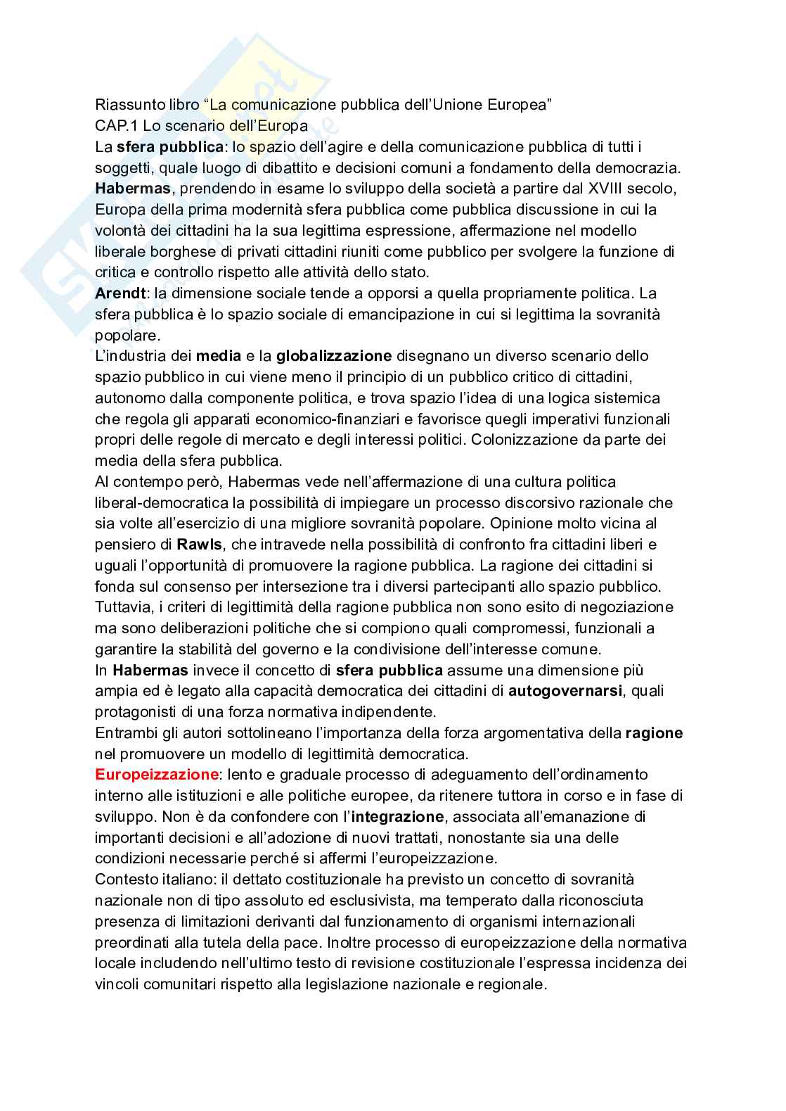 Riassunto esame Comunicazione pubblica e istituzionale, Prof. D’ambrosi Lucia, libro consigliato Comunicazione pubblica , Lovari, Ducci  Pag. 1