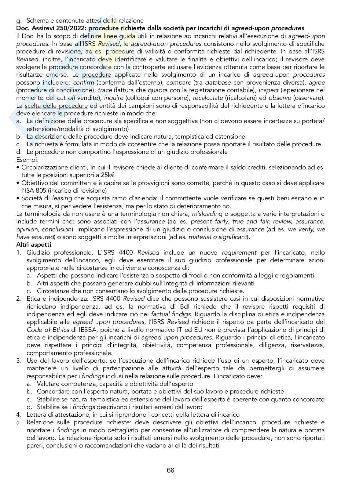 Appunti lezione di Revisione aziendale (Assurance)   Pag. 66