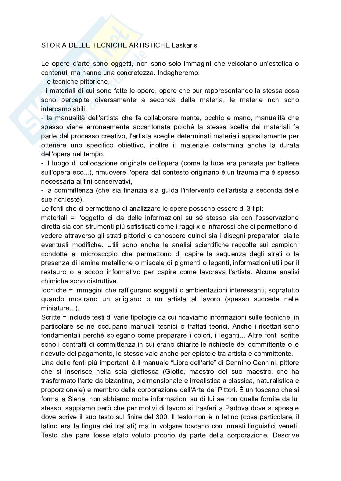 Appunti del corso di Storia delle tecniche artistiche  Pag. 1
