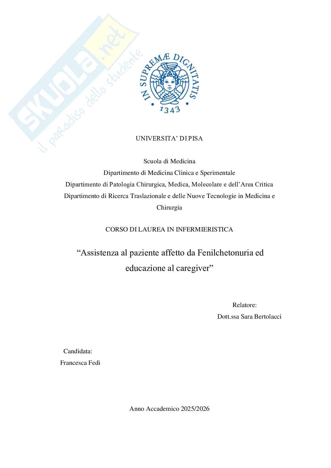 Assistenza al paziente affetto da Fenilchetonuria ed educazione al caregiver Pag. 1