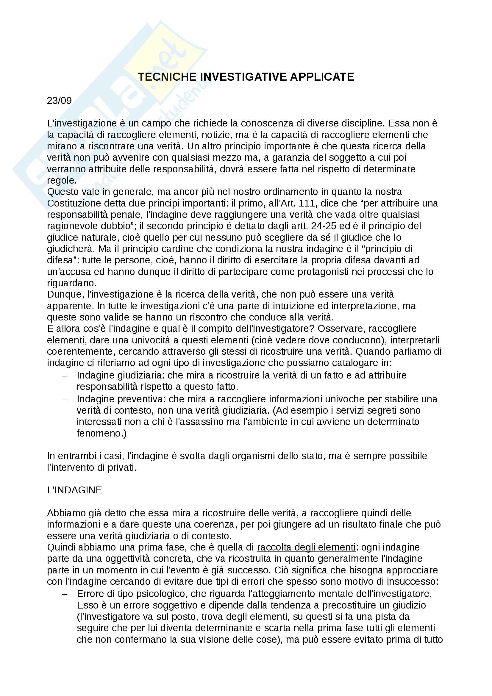 Tecniche investigative applicate - Appunti Pag. 1
