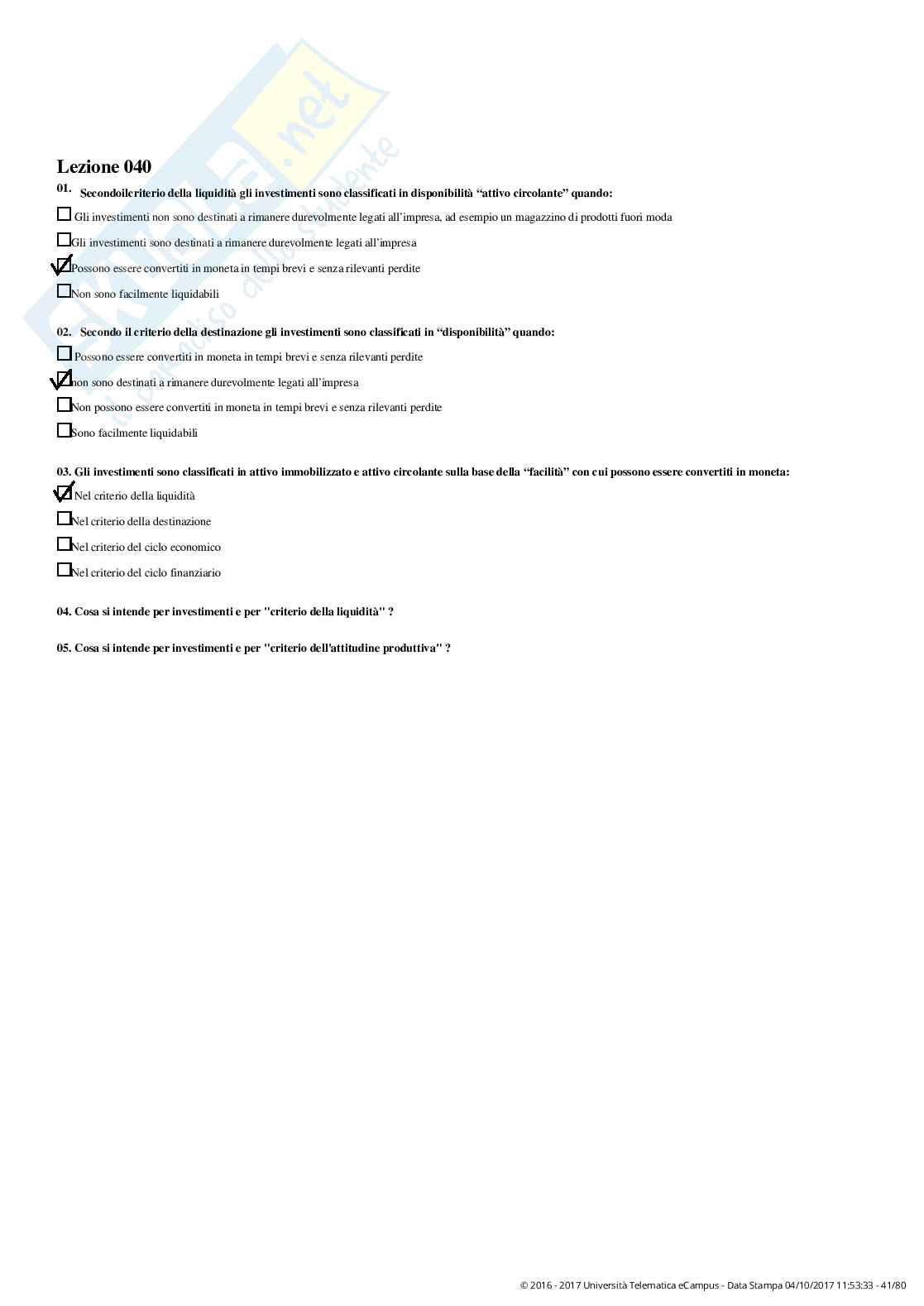 Risposte chiuse corrette e complete - Economia aziendale - Paniere ufficiale  Pag. 41