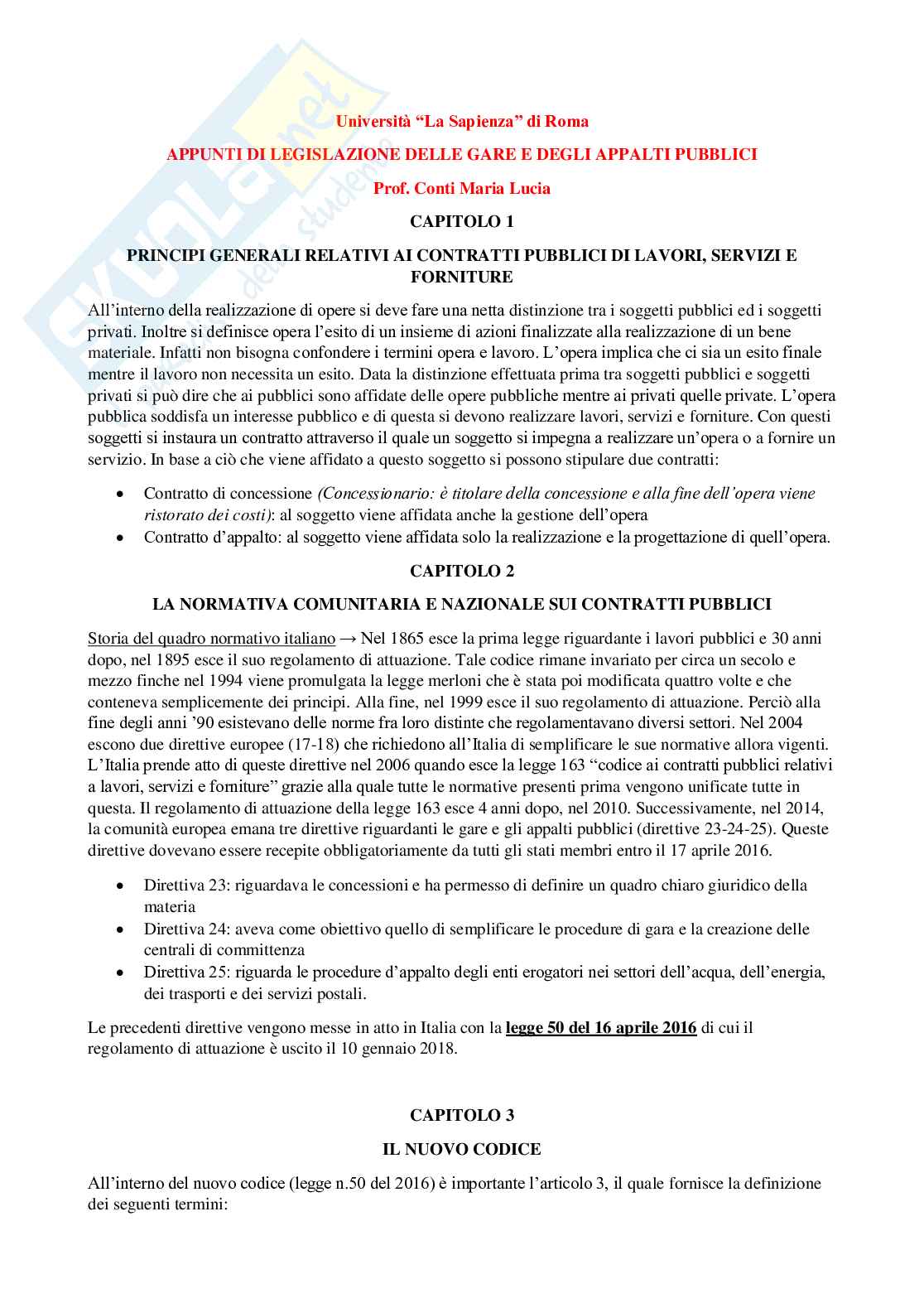 Legislazione delle gare e degli appalti  Pag. 1