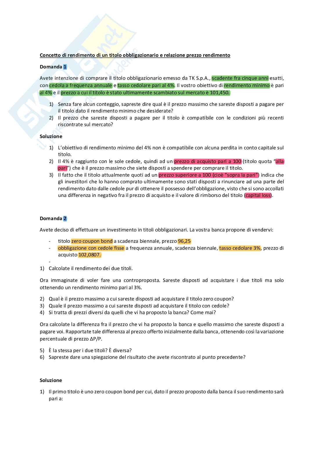 Esercitazioni Sistemi finanziari Pag. 36