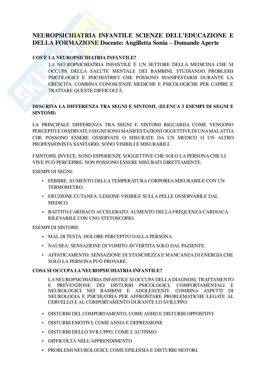 Paniere Neuropsichiatria infantile - Risposte aperte - aggiornato (2026) Pag. 2