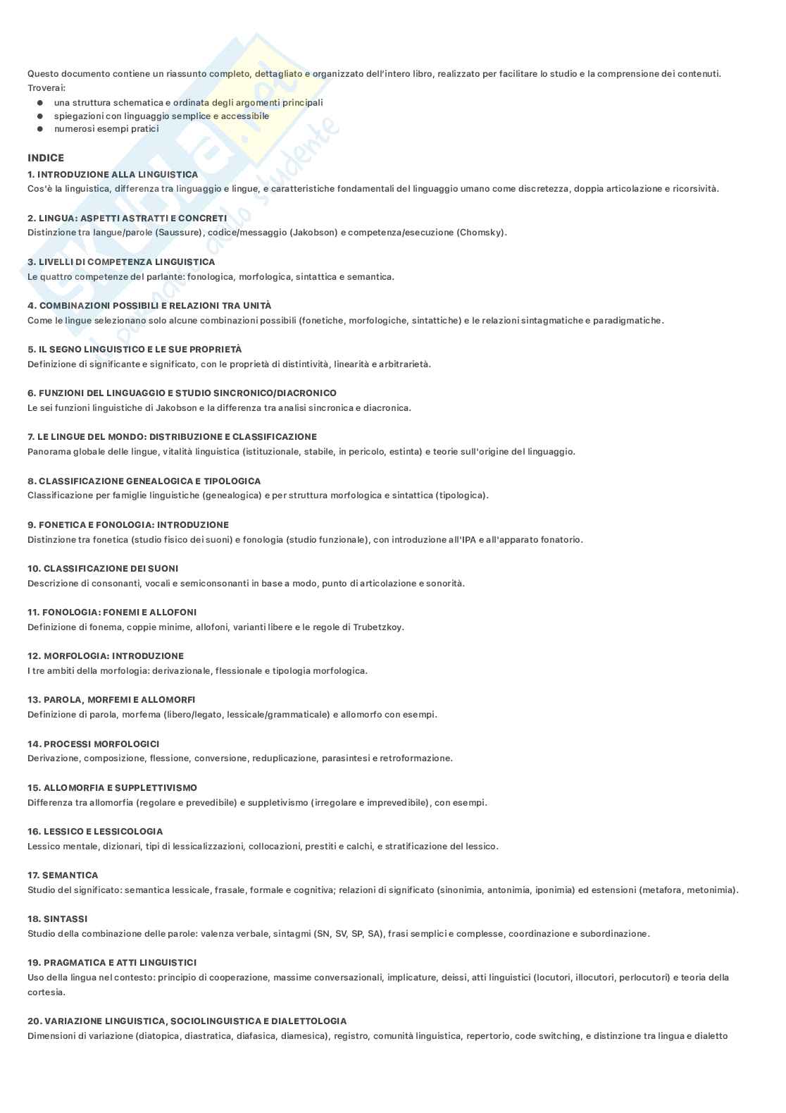 Riassunto esame Linguistica generale, Prof. Bozzetti Maria Giuseppina, libro consigliato Lingue e Linguaggio, 4 edizione , Graffi, Scalise Pag. 1