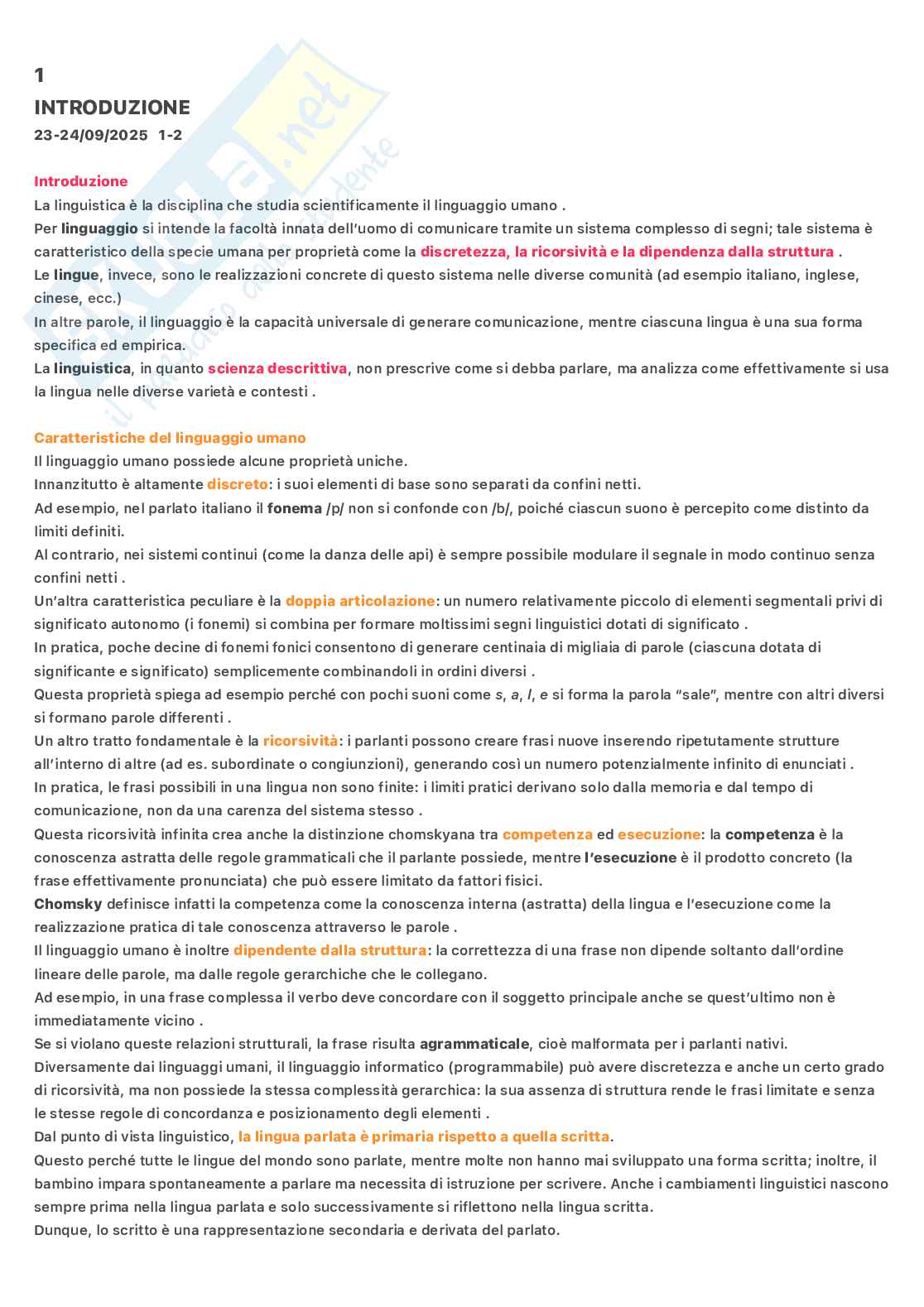 Riassunto esame Linguistica generale, Prof. Bozzetti Maria Giuseppina, libro consigliato Lingue e Linguaggio, 4 edizione , Graffi, Scalise Pag. 2