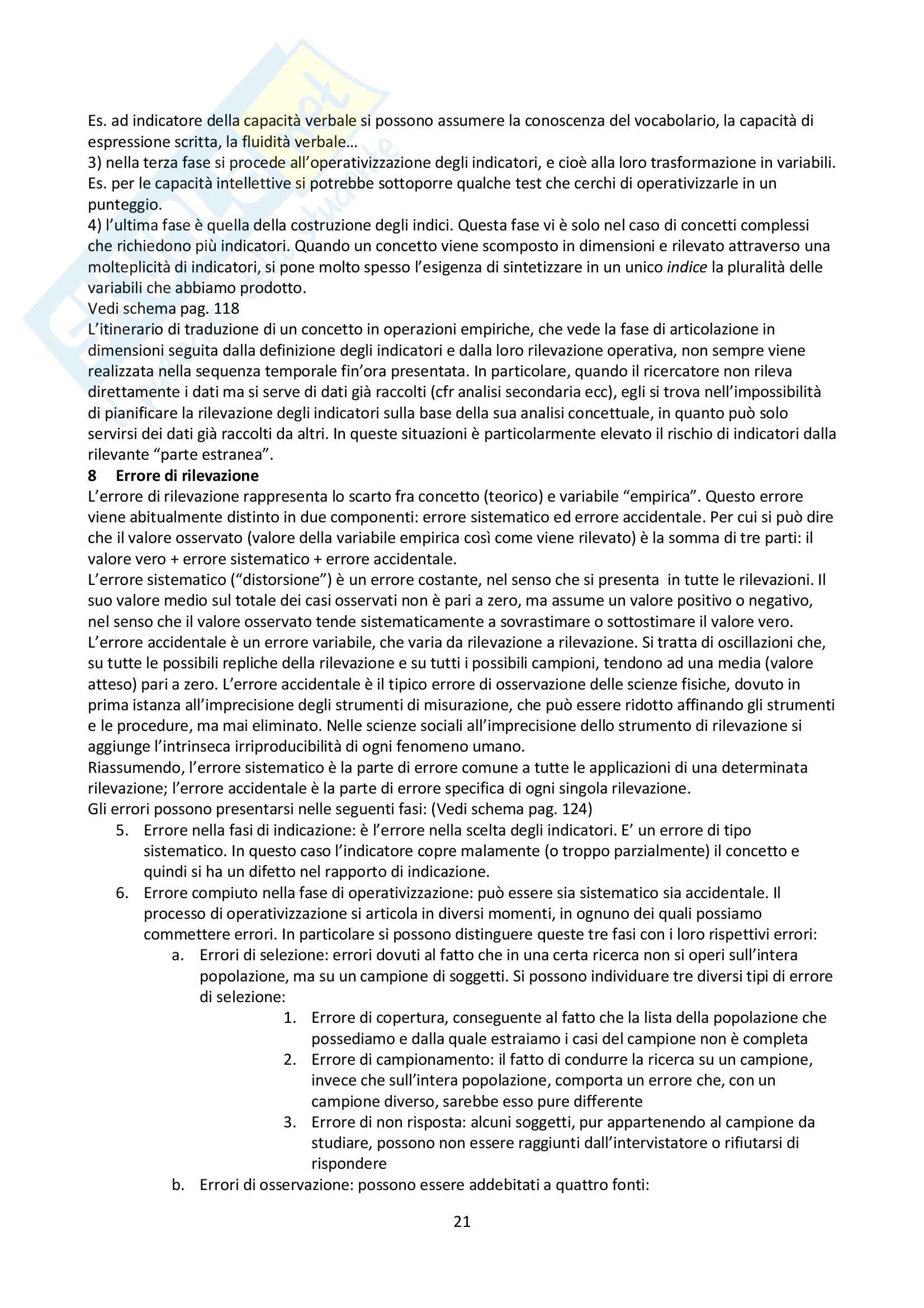 Riassunto esame Sociologia Generale, prof. Greco, libro consigliato Metodologia e Tecnica della Ricerca Sociale, Corbetta Pag. 21