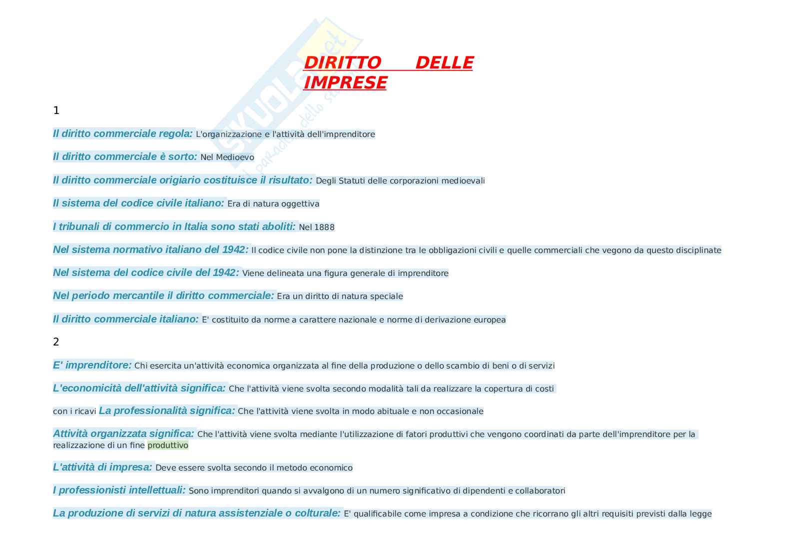 Diritto delle imprese  Pag. 1