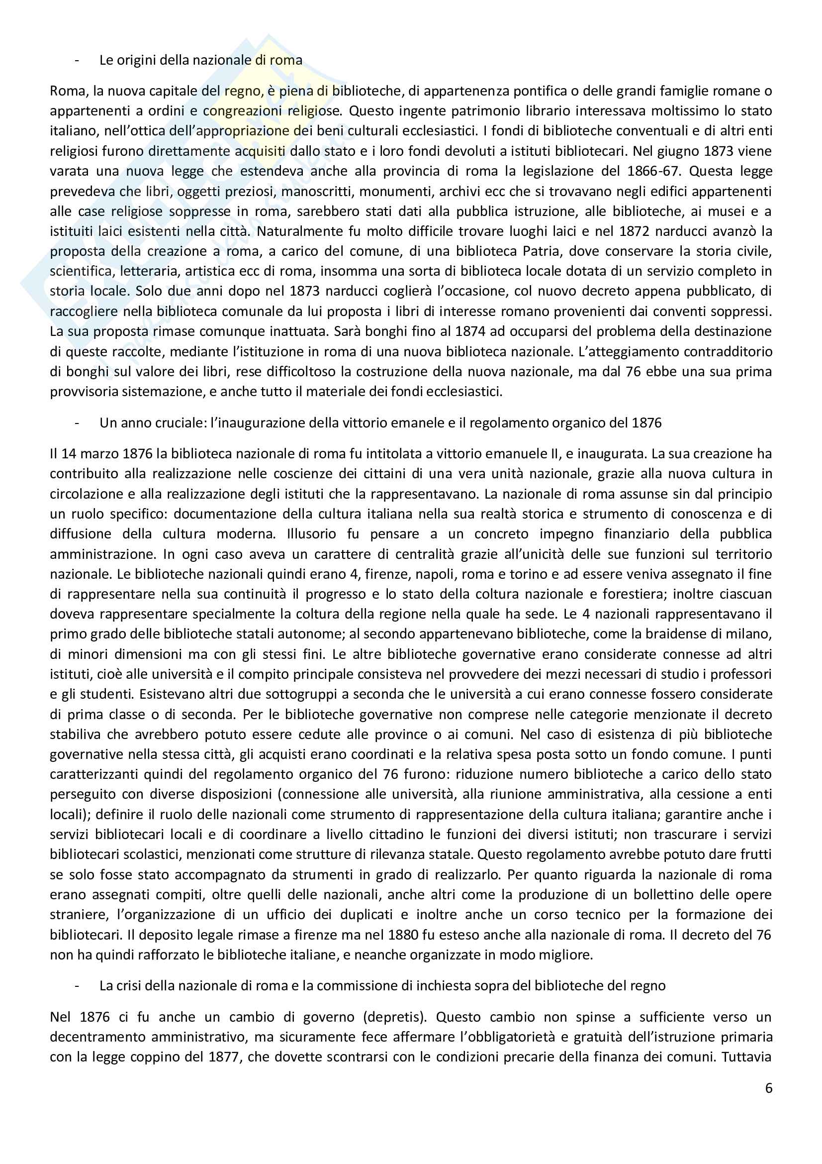 Riassunto esame Scienze Documentarie, prof. Vivarelli, libro consigliato Storia delle biblioteche in italia, Trainello Pag. 6