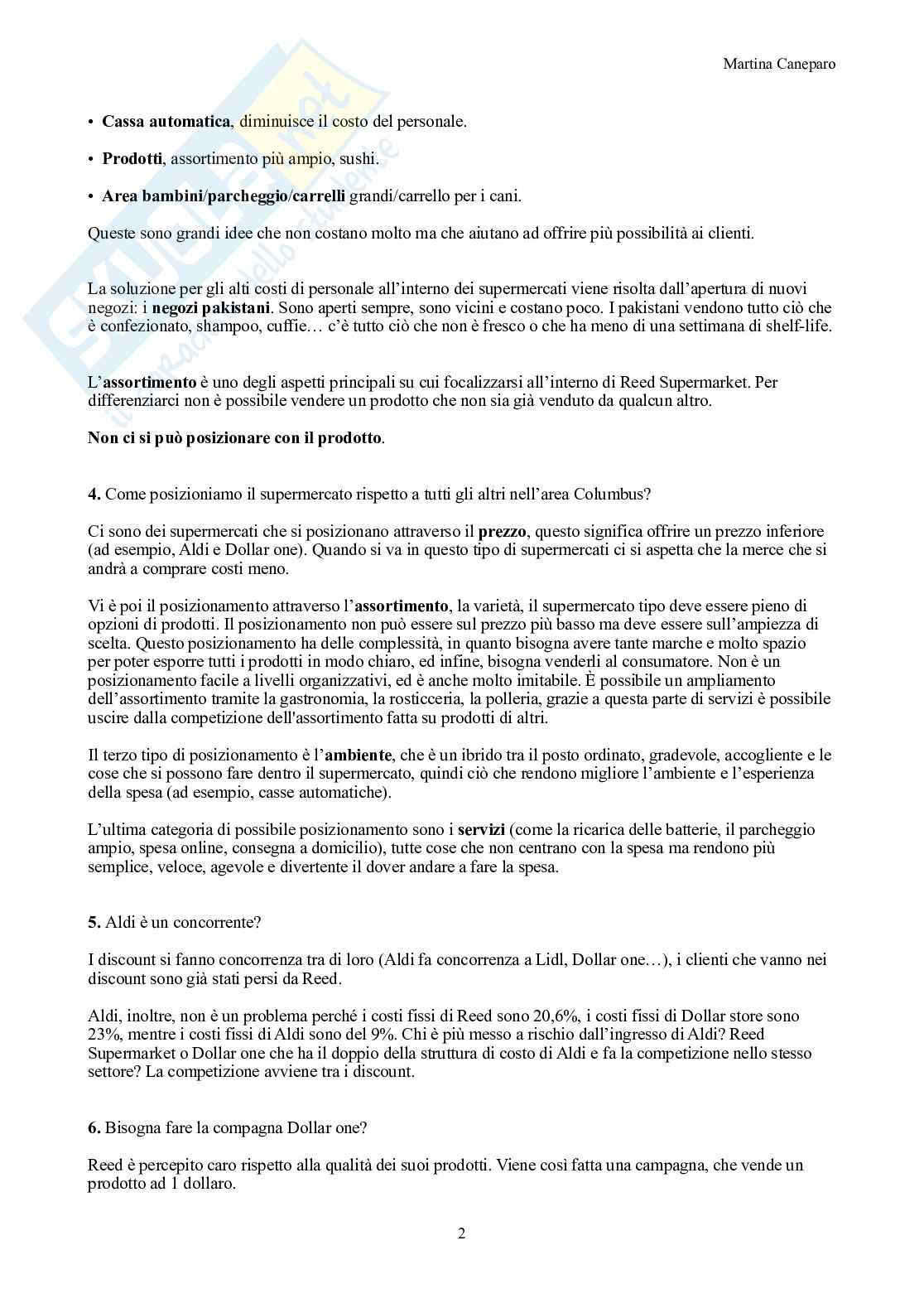 Marketing – Parte 2 – 3 casi svolti (Reed Supermarket, Clean Edge, Altius) Pag. 2