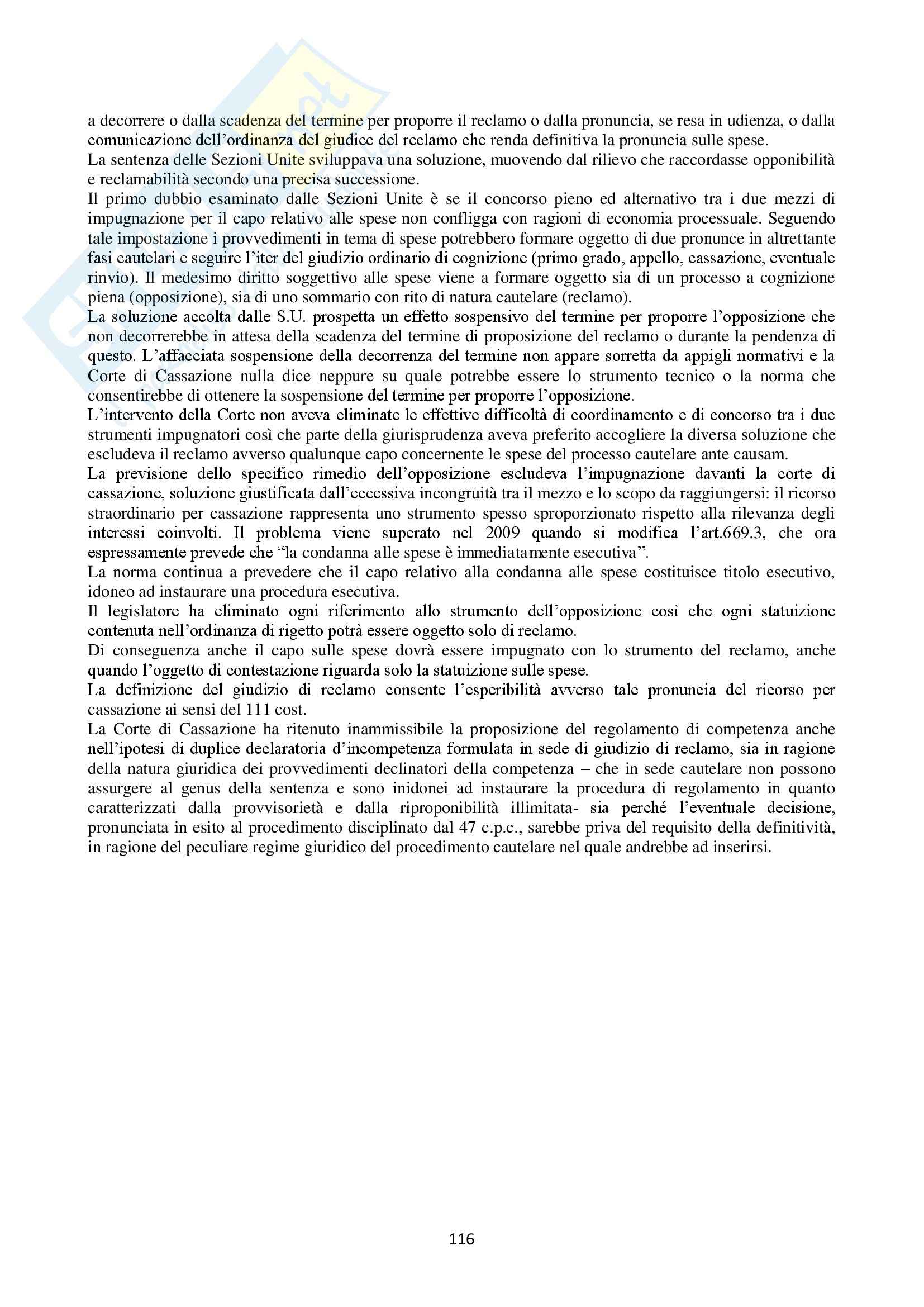 Riassunto esame Diritto processuale civile, prof. Saletti, libro consigliato Il processo cautelare, Tarzia, Saletti Pag. 116