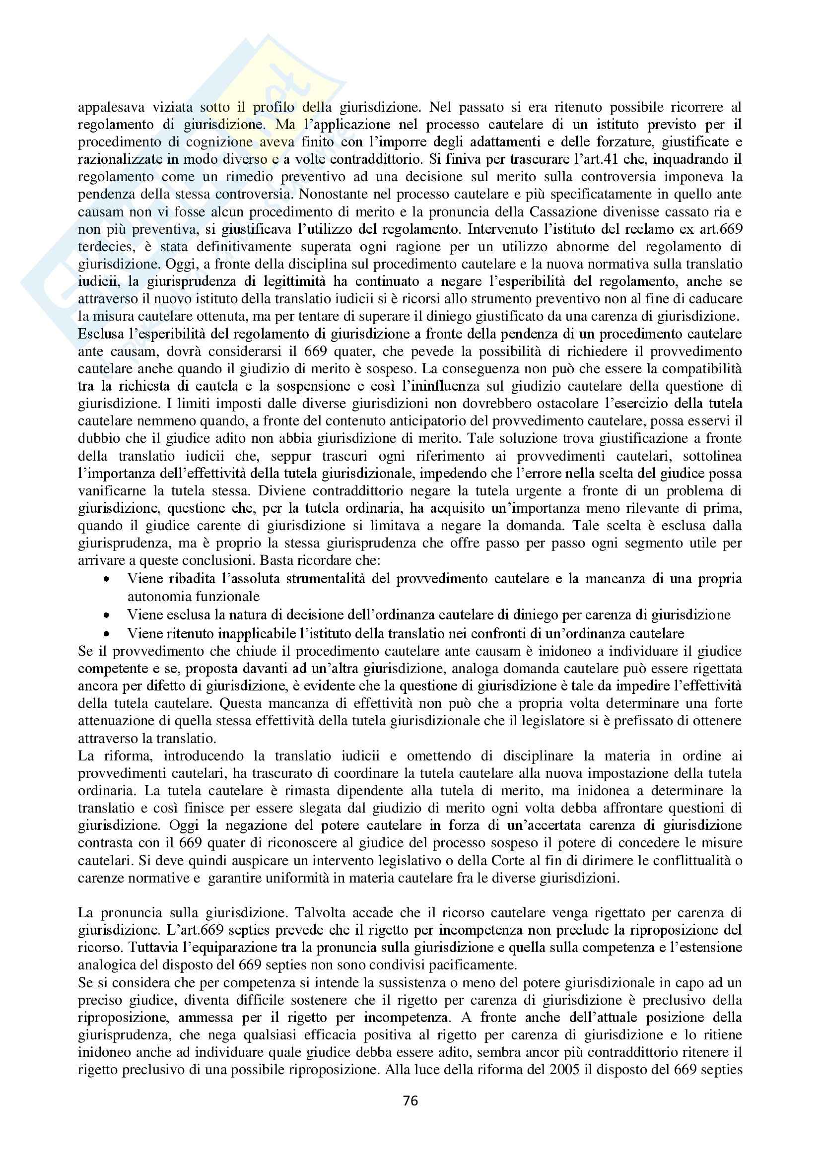 Riassunto esame Diritto processuale civile, prof. Saletti, libro consigliato Il processo cautelare, Tarzia, Saletti Pag. 76
