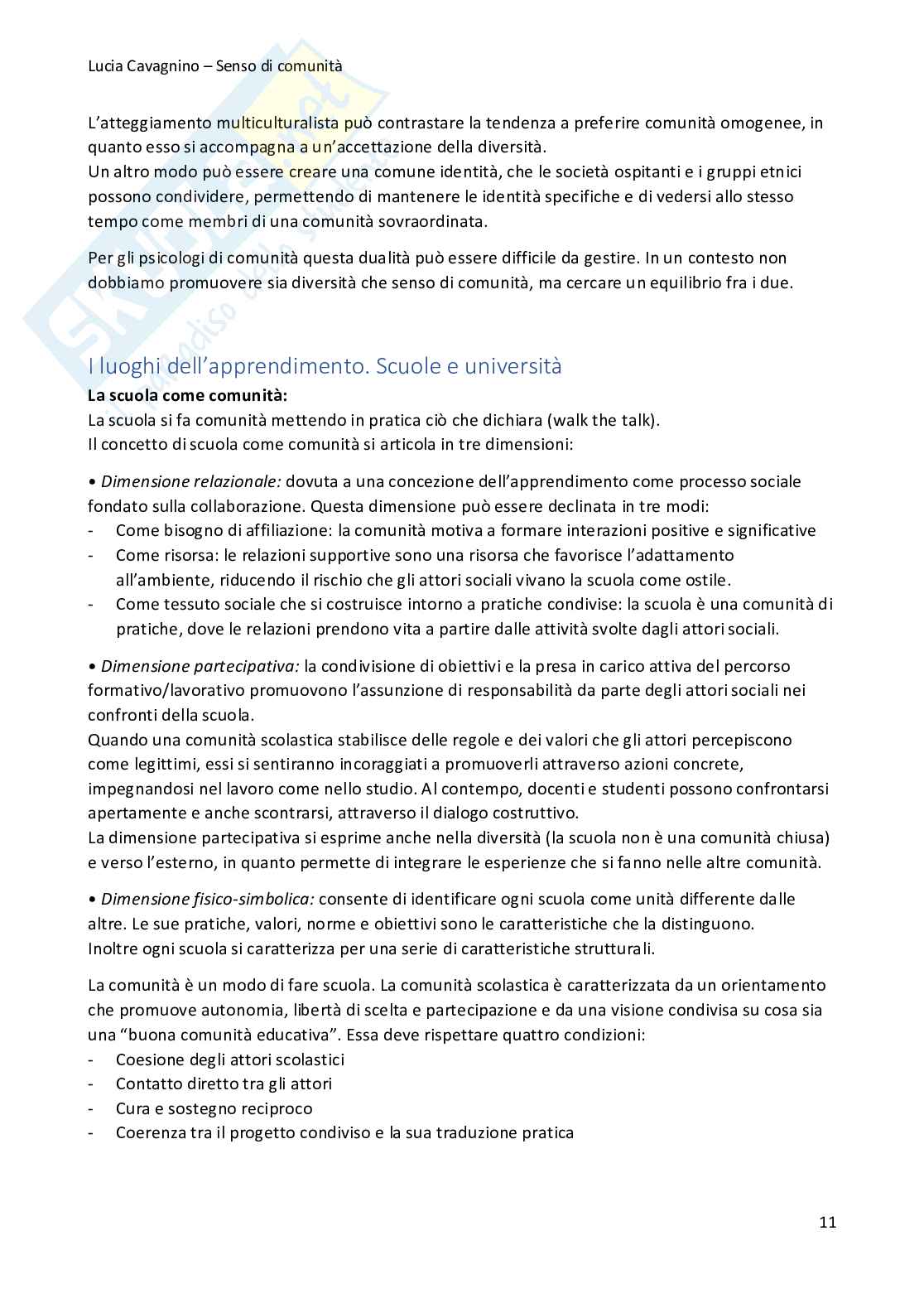 Riassunto esame Psicologia Di Comunità, prof De Piccoli, libro consigliato Senso di Comunità, Mannarini Pag. 11