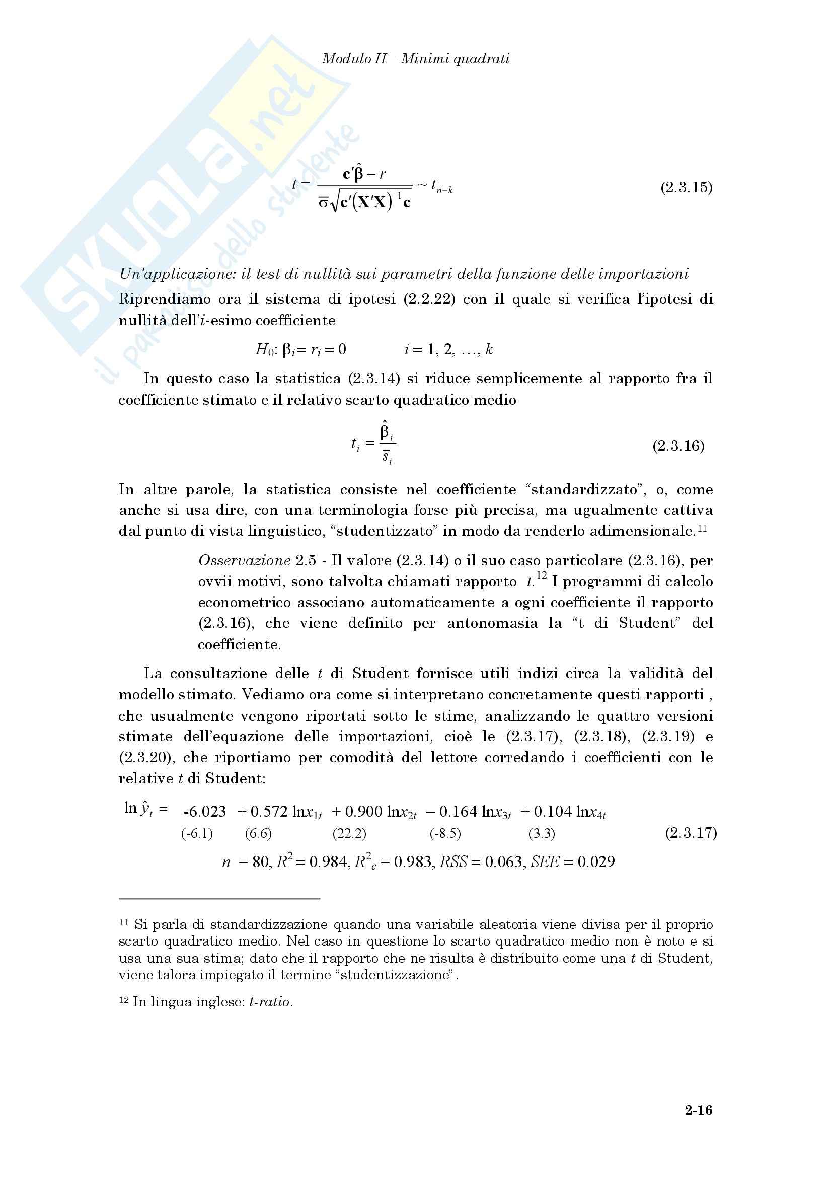 Econometria - le ipotesi forti sui residui Pag. 16
