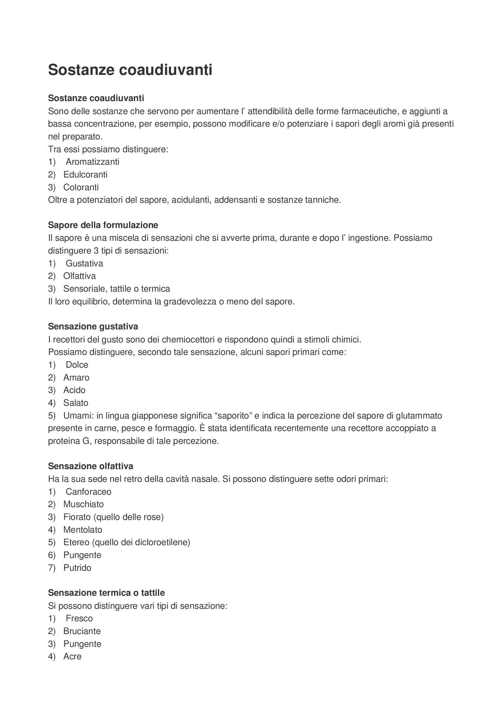 Tecnologia e legislazione farmaceutica I  - sostanze coaudiuvanti Pag. 1
